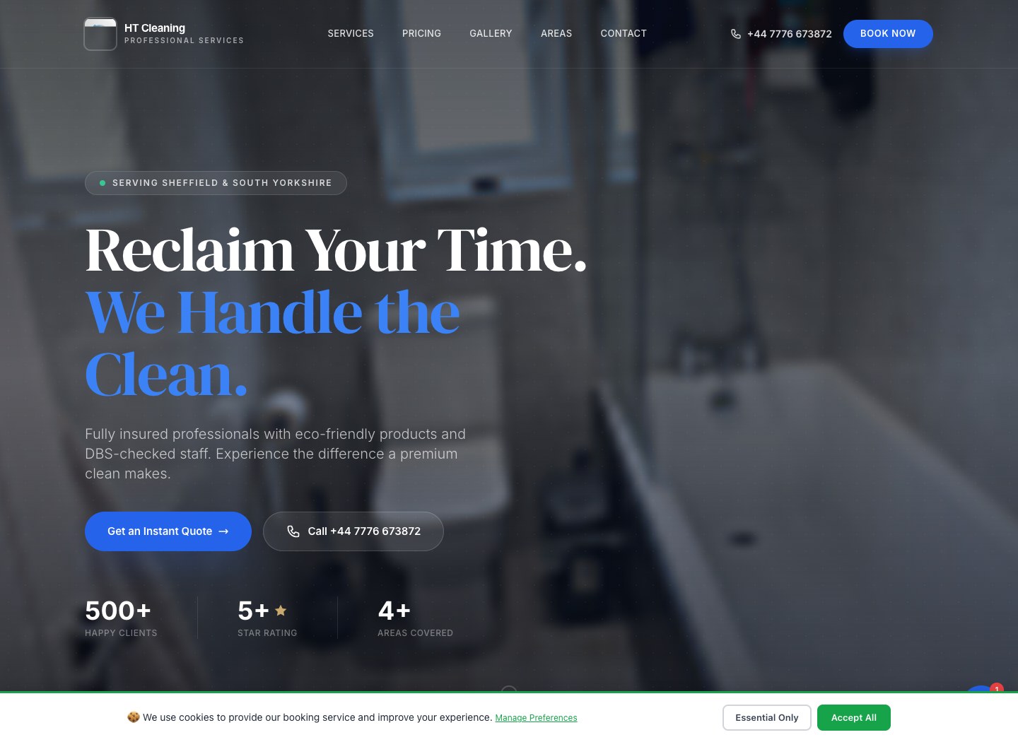 HT Cleaning Services website homepage